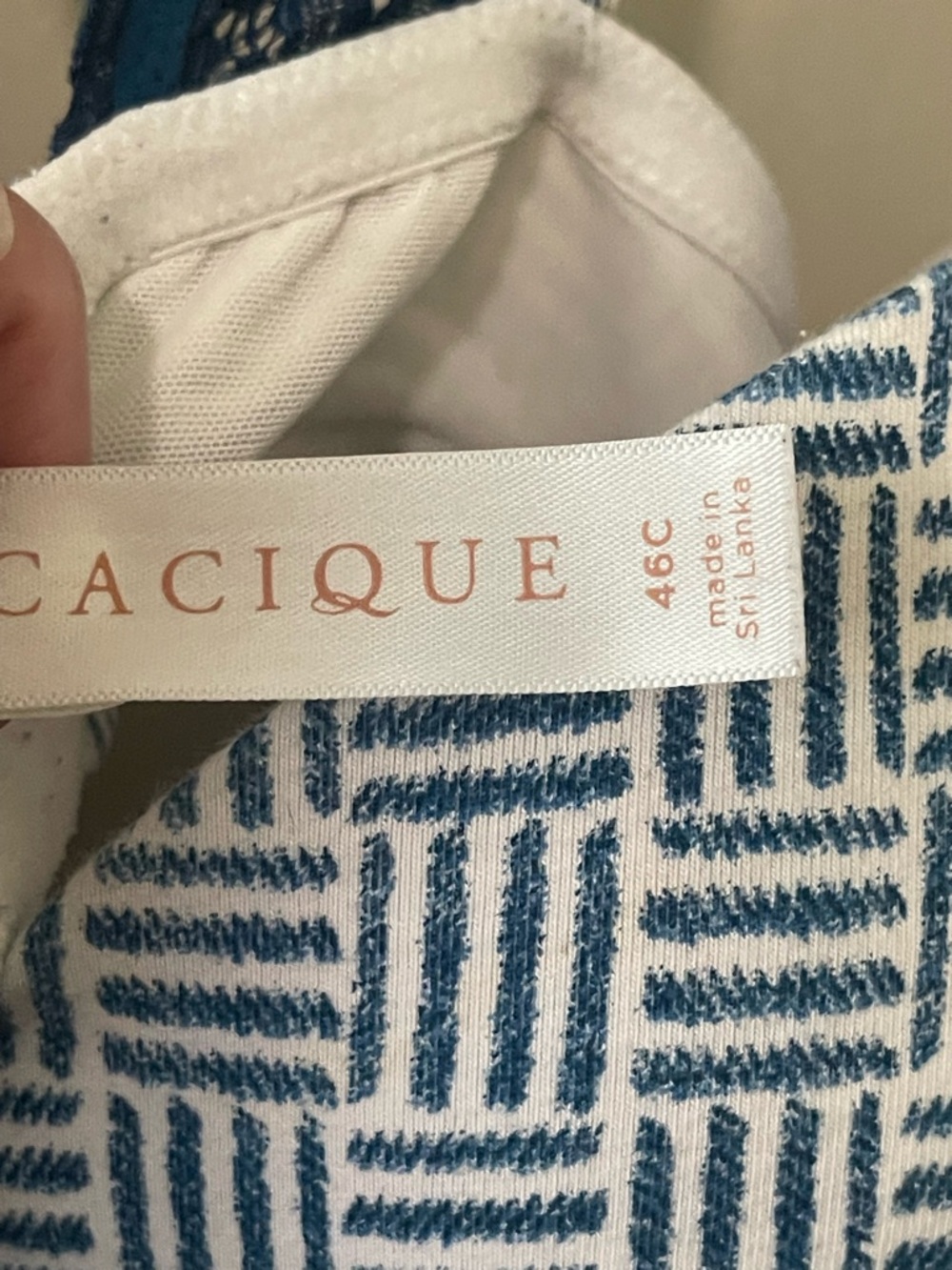Cacique - Navy and White Patterned Racerback Bra size 46C - Picture 3 of 4
